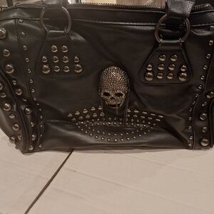 Studded Black Skull Shoulder Bag